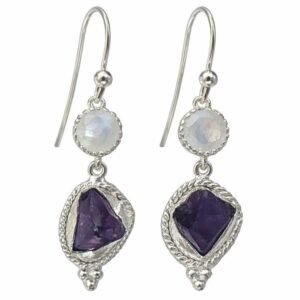 Rough Amethyst & Moon Stone Earring RJRE650B